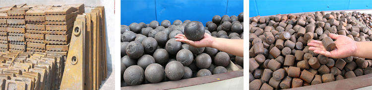 球磨機的易損件，左襯板，中鋼球，右鋼鍛